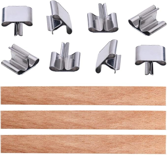 100 pcs Wooden Candle Wicks kit, Include 50 Pcs 5.1 X 0.5 Inch Candle Making Wicks and 50 Pcs Iron Stand Naturally Smokeless Wooden Candle Wicks Candle Cores for DIY Candle Making