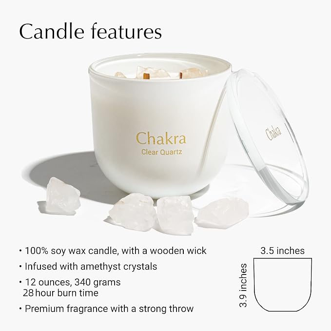 Hidden Label Crystal Candle for Libra, Clear Quartz 12oz 2 Wood Wicks Crackling Candles Manifestation Candles with Crystals Inside, Chakra Collection Healing Scented Candles