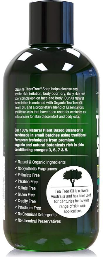 TheraTree Tea Tree Oil Body Wash & Foot Wash - Mint - Natural Cleansing Shower Gel for Daily Skin & Body Care - Soothing & Refreshing Formula for Men & Women, 12 Fl Oz
