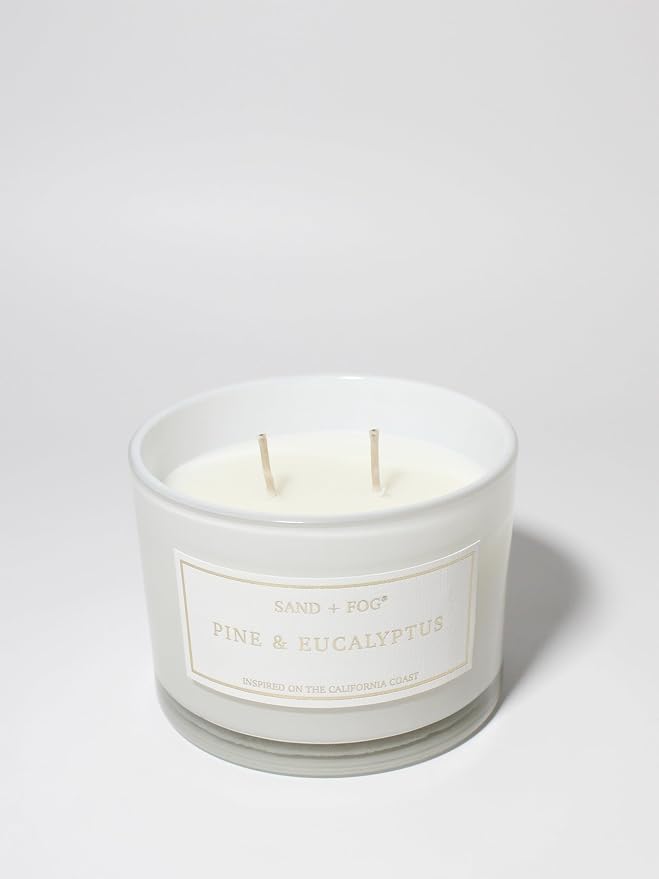 Sand + Fog Scented Candle - Pine & Eucalyptus – Additional Scents and Sizes – 100% Cotton Lead-Free Wick - Luxury Air Freshening Jar Candles - Perfect Home Decor – 12oz