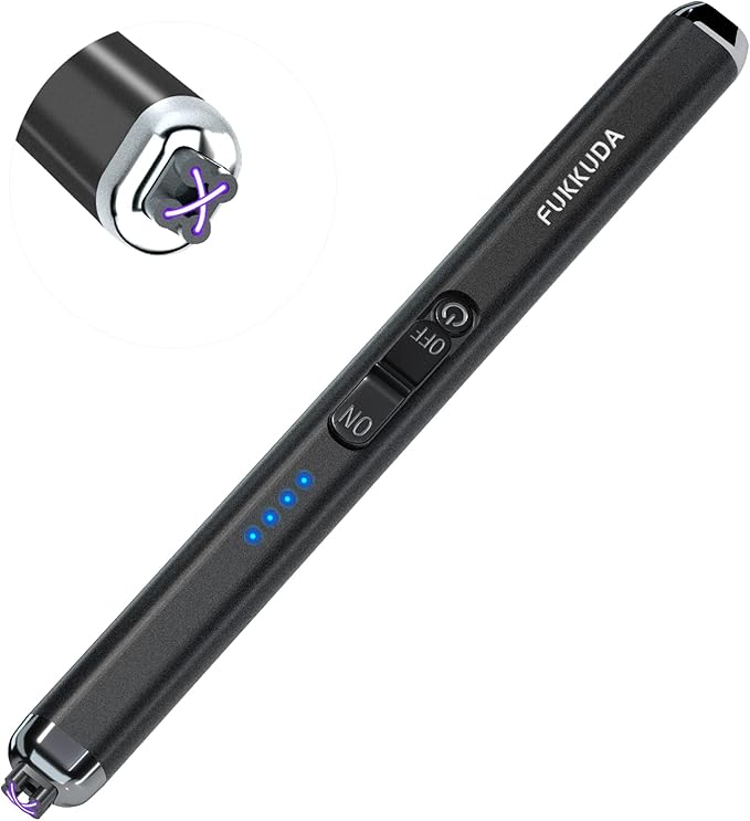 FUKKUDA Upgraded Dual Arc Electric Candle Lighter - USB Rechargeable, Windproof Flameless, Ideal Christmas Stocking Stuffer for Candles, Camping (Obsidian Black)