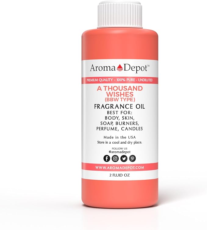 Aroma Depot 2 oz. A Thousand Wishes Fragrance Oil I Perfume I Skin Oil I Scented Oil. Can be Used for Candles, Bath Bombs, Body Butter, Creams and lotions. Works for diffusers, Burners or heaters