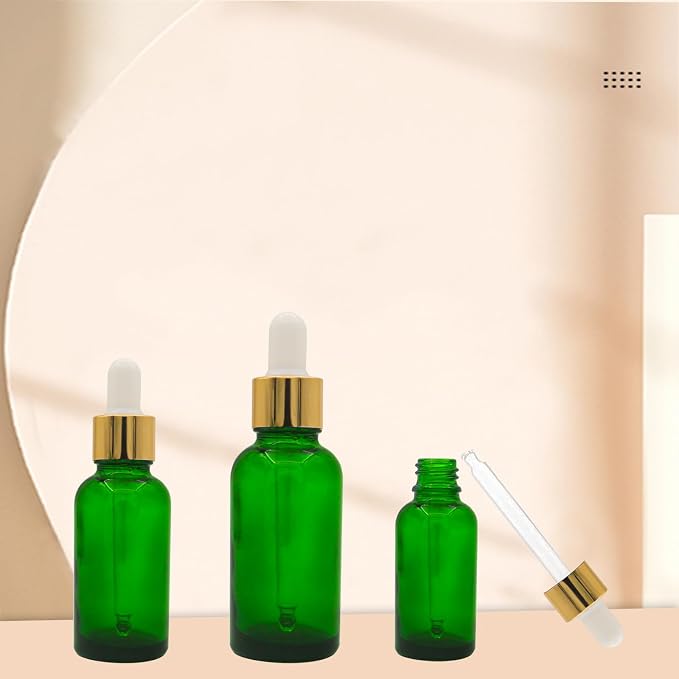 Green Glass Dropper Bottle 1oz, Tincture Bottles with Glass Dropper, for Essential Oils, Aromatherapy, Cosmetic, Laboratory, Pharmacy, Liquids,Stronger Suction ideal for Leakproof Travel