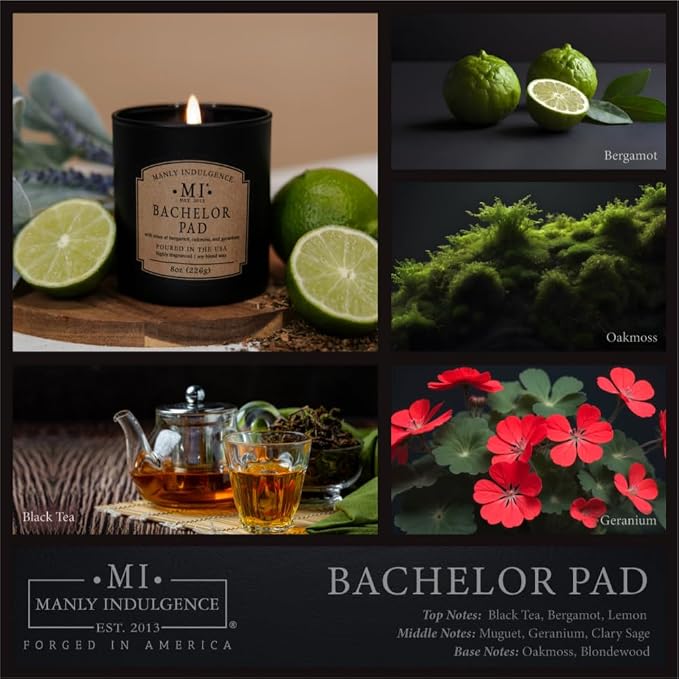 Manly Indulgence Bachelor Pad Scented Candles for Men, Premium Soy Blend Wax, 45H Burn, Candles for Home Scented, Gift-Ready Packaging - Made in The USA