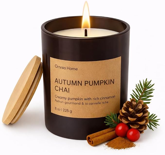 Scented Soy Wax Candle – Spiced Candles for Home Scented with Notes of Cinnamon, Pumpkin Cream & Soft Wood Notes – Seasonal Home Decor & Gift (Autumn Pumpkin CHAI, Black, 8 oz)