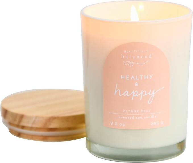 Scented Lidded Glass Soy Candle, Healthy + Happy, 9.3 oz.