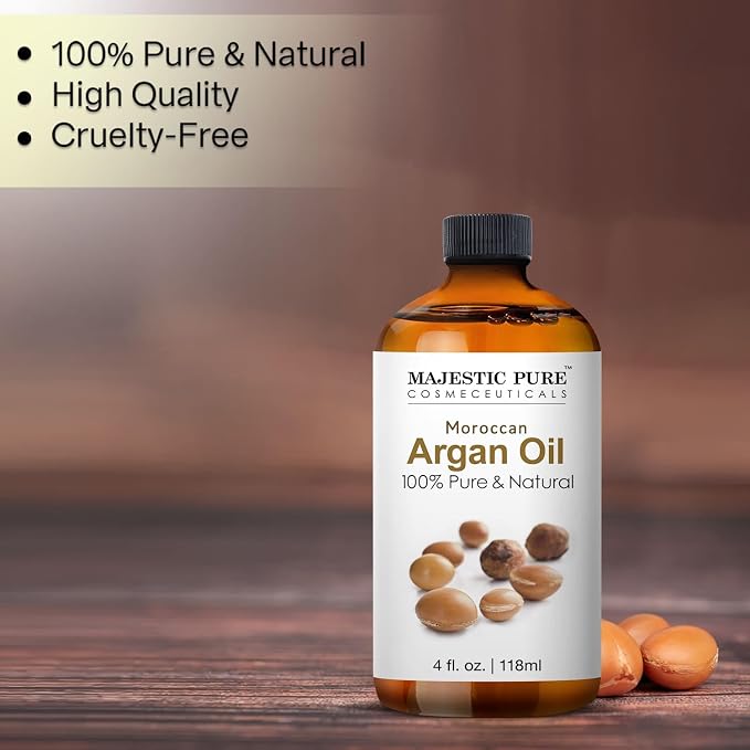 MAJESTIC PURE Moroccan Argan Essential Oil | 100% Pure and Natural Argan Oil | Premium Grade Essential Oils for Hair Care, Home Diffusers, Skin, Aromatherapy, Massage and Humidifiers | 4 Fl Oz