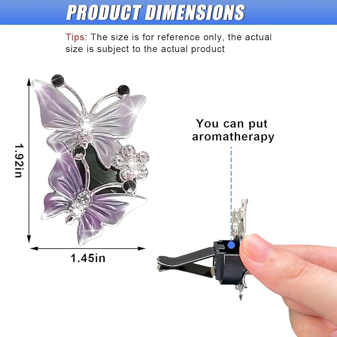 ZIMISI Car Vent Clip, Dual Butterfly Air Vent Clips, Bling Diamond Car Diffuser Clips, Cute Air Conditioning Outlet Decoration, Butterfly Car Accessories for Women (4Pcs/Purple)