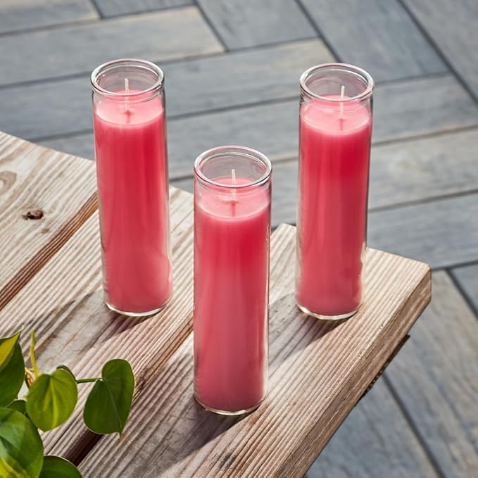 Simply Soson 2x8 inch Pink Devotional Candles in Glass Jar - 1 Piece - 90 Hours – Prayer Candle - Tall Pillar Candles for Religious, Memorials, Party Decor
