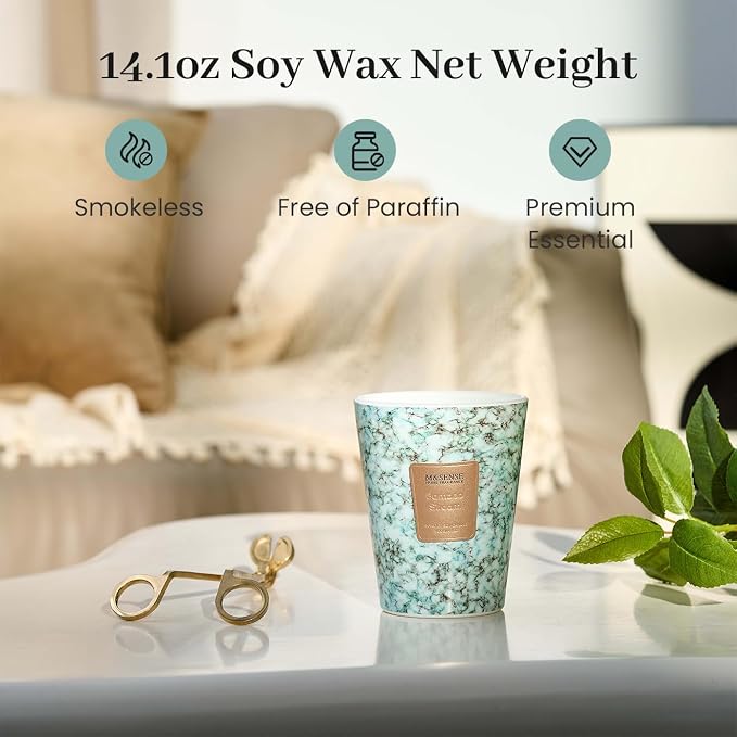 M&SENSE Bamboo StreamScented Soy Candle, 3 Wick Highly Scented 14.1 Oz 75H, Aromatherapy Christmas Gift for Women and Men