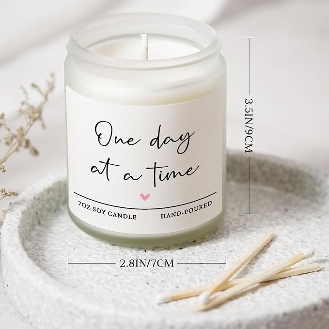 Shqiueos Get Well Gifts for Women Men, Thinking of You Gift-One Day at A Time Lavender Scented Candle 7oz, Inspirational Breast Cancer Care Present, Encouragement Sympathy Bereavement Christmas Gift