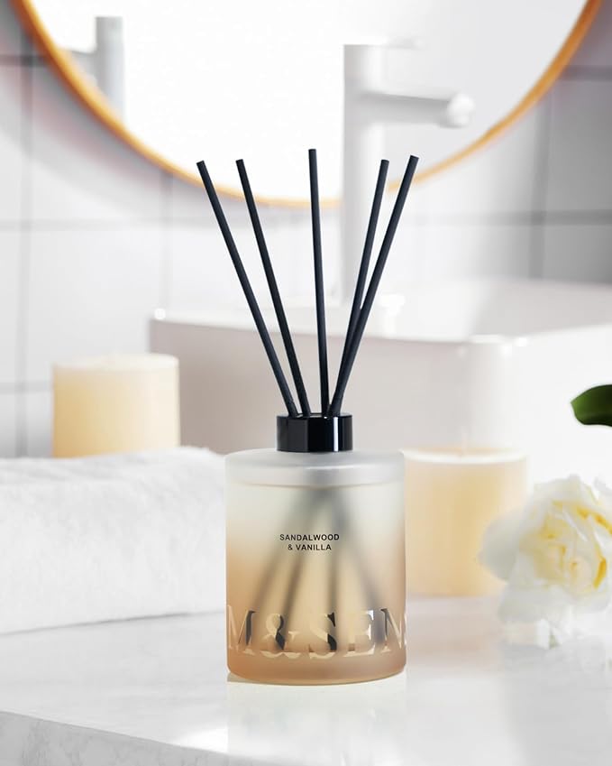 M&SENSE Sandalwood & Vanilla Reed Diffuser Set - 16.9 fl oz Long-Lasting Scent, Non-Toxic Essential Oil Diffuser for Home, Fragrance Diffuser Housewarming Gifts for Bathroom Bedroom for Women