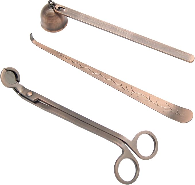 3 in 1 Candle Wick Trimmer Set, Red Copper, Includes Candle Snuffer, Trimmer, Dipper, Long Handle for Candle Lovers