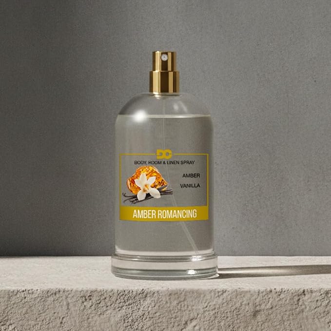 Daniella's Candles Amber Romancing Body Room and Linen Spray, Natural Body Mist & Room Spray, Long lasting Fragrance, 100ml/3.4oz