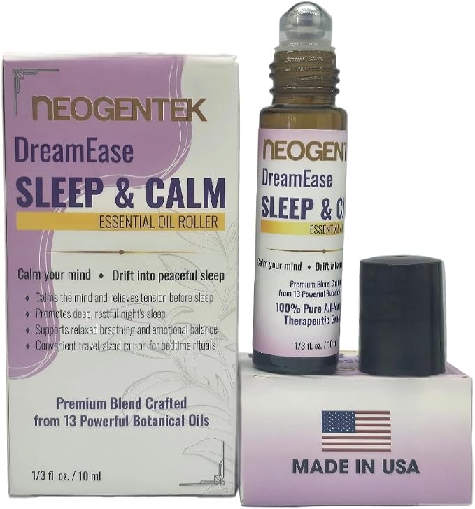DreamEase Sleep and Calm Essential Oil Roll-On –Crafted from 13 Pure Botanical Oils – Nighttime Relaxation Aromatherapy – 10 mL
