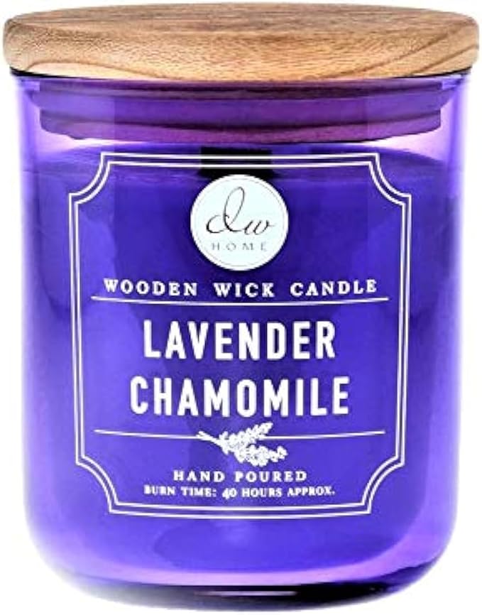 DW Home Richly Scented Candle Lavender Chamomile in Large Purple Tumbler with Wooden Lid, 11.5 oz