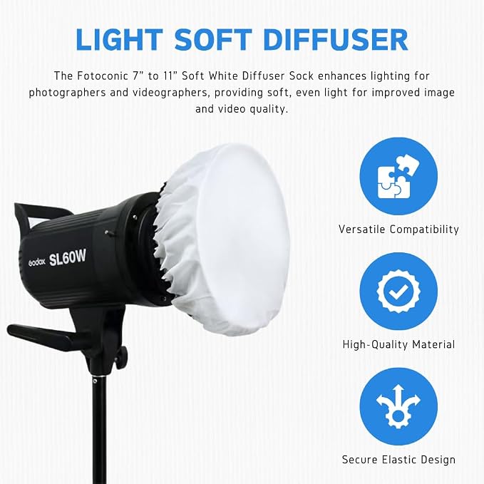 Fotoconic 7" to 11" Soft White Diffuser Sock for Standard Reflector / 27cm Sparkler Reflectors