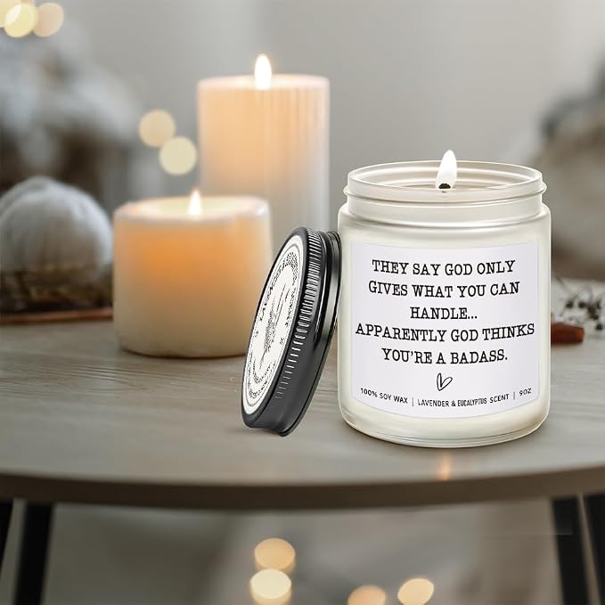 Get Well Candle Gifts for Women, They Say God Only Gives What You Can Handle Candle, Funny Cancer After Surgery Gifts Humor Encouragement Gift Feel Better for Sick Friends, Condolences Gift for Loss