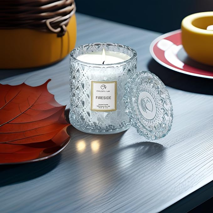 Smokey Fireside Scented Candle Gifts for Men Cashmeran Leather Candles for Home Scented, 55 Hours Long Burning, 8.1 Ounce Premium Soy Wax