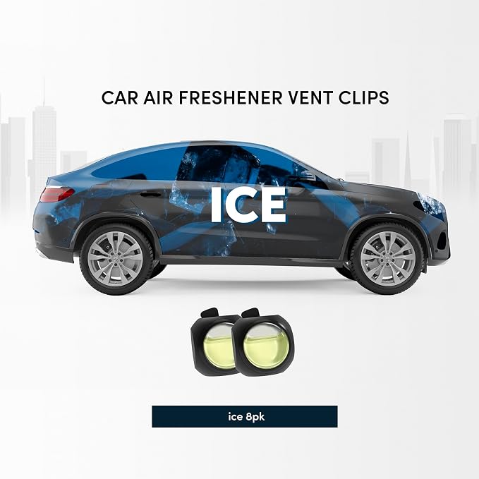 Car Air Freshener Vent Clips, 8 Pack, Provides Long-Lasting Scent, Up to 240 Days, Odor Eliminator (Ice Scent)