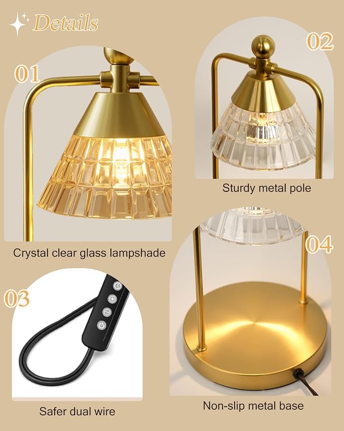Candle Warmer Lamp with Timer Dimmer, Electric Wax Melt Warmer Lamp for Jar Candles Lights, Candle Lamp Warmer with 2 Bulbs, Birthday Gifts for Women, House Warming Gifts New Home Decor, Gold