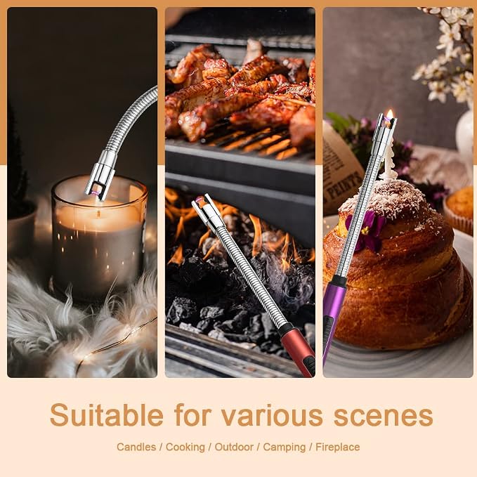 Candle Lighters USB Rechargeable Arc Electric Lighter with 360° Flexible Neck for Candle BBQ Camping (Purple)
