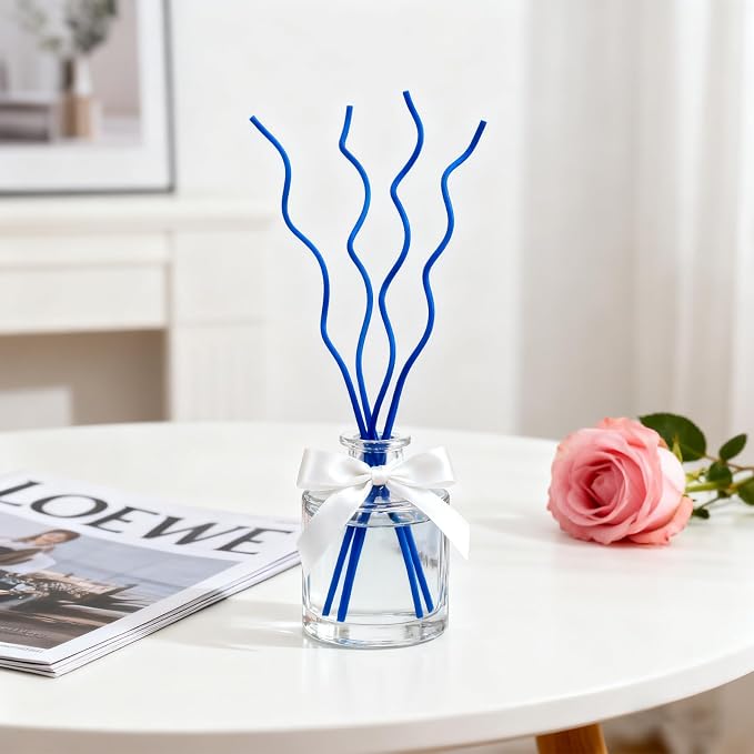 Featuman Blue Wavy Rattan Reed Diffuser Sticks, 60 Pcs Reed Diffuser Replacement Sticks for Aroma Fragrance Essential Oil, Room Decor, 11 Inch