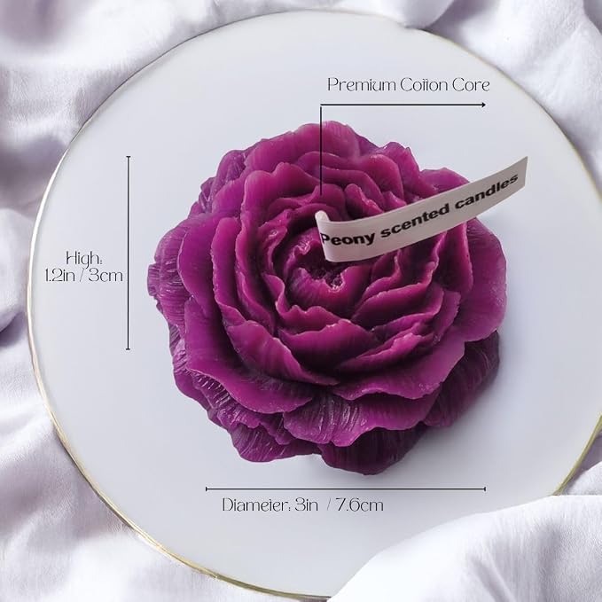 Peony Flower Shaped Candle with Scent, Soy Wax Blend Aromatherapy Candle, Gift Candle, Gifts for Women, Candles for spa, Stress Relief, Meditation, Wedding, Home Decor, Relaxing Atmosphere, (Purple)
