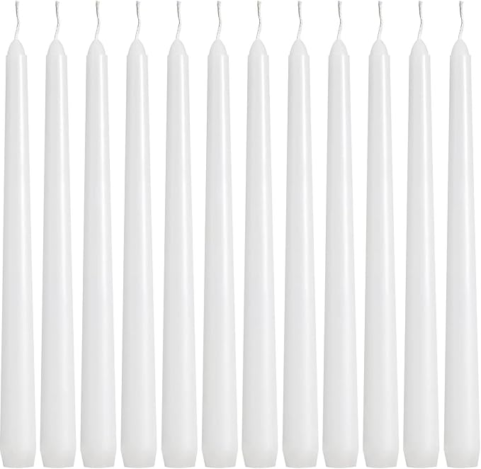 YOROXRG 36 Pack White Taper Candles, 7-8 Hours Burn Time, Unscented, Smokeless and Dripless, 0.8 x 10 Inch Dinner Candle Set for Household, Wedding, Party and Home Décor Candlesticks