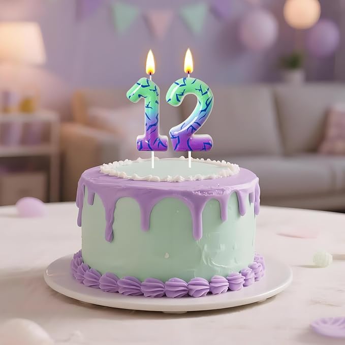 Number 2 Birthday Candle for Cake – Purple Green Gradient Number Candle with Mystic Rune Pattern, Decorative Cake Topper for Anniversary & Celebration