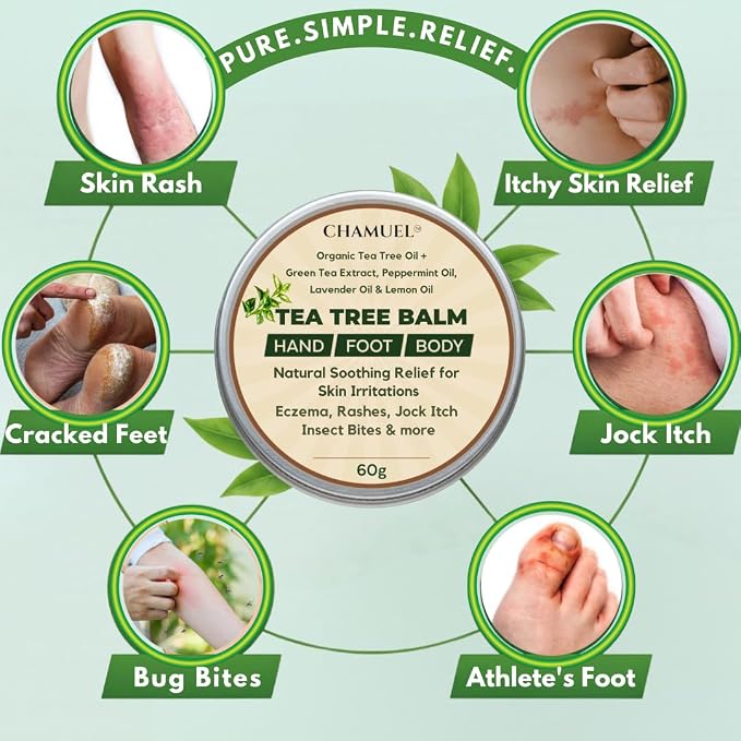 Tea Tree Oil Balm, Itchy Skin Relief for Soothing Rashes, Jock Itch, Athlete’s Foot, Folliculitis, Bug Bites. Natural Formula for Dry Sensitive Skin | Safe for All Ages 1pack