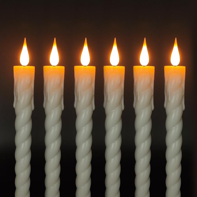 Flameless Taper Candles Flickering with Remote,Timer, Dimmer,9.7 Inch 6 Pack White Candle,Realistic Wax Drip,Battery Operated Taper Candles for Christmas Wedding Halloween Home Decor