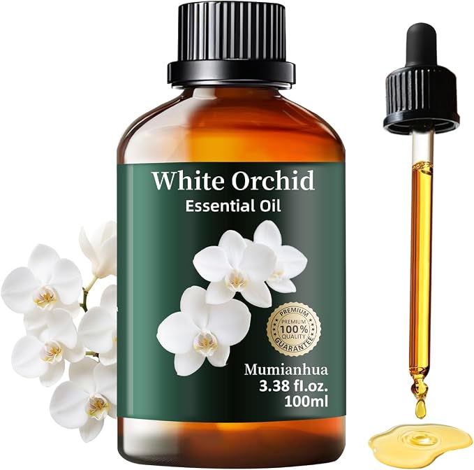 White Orchid Essential Oil, Pure White Orchid Oill Mumianhua Premium Perfume Concentrate for Diffuser, Luxury Scented Candles & Skin-Safe Perfume Making, 3.38 Fl Oz w/Dropper