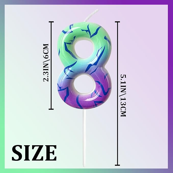 Number 8 Birthday Candle for Cake – Purple Green Gradient Number Candle with Mystic Rune Pattern, Decorative Cake Topper for Anniversary & Celebration