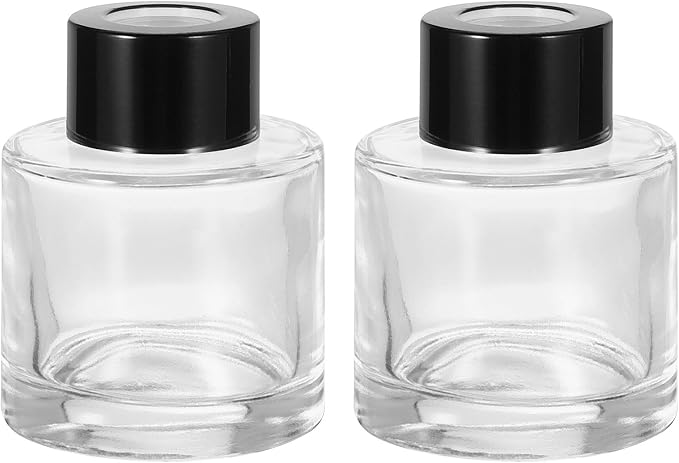 HARFINGTON 2pcs 50ml/1.7oz Empty Glass Diffuser Bottle 2.6" x 2" Refillable Fragrance Accessories Aromatherapy Jar Container for Replacement Reed Diffuser DIY Home Bathroom Transparent