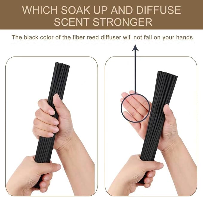 HOSSIAN Reed Diffuser Sticks, Natural Rattan Wood Sticks Essential Oil Aroma Diffuser Sticks Refill Replacement for Aroma Fragrance (Black Fibre17Inch*3.5mm 60PCS)