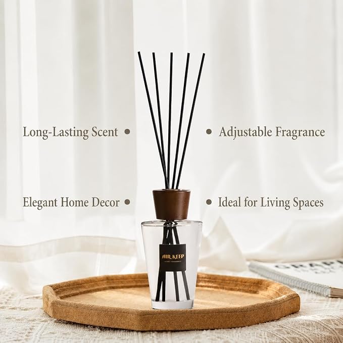Airkeep Reed Diffuser Set, Lavender Eucalyptus 5.1 fl oz (150 ml), Long Lasting Home Fragrance with Reed Diffuser Sticks, Decorative Room Diffuser for Bathroom, Bedroom, Living Room & Office