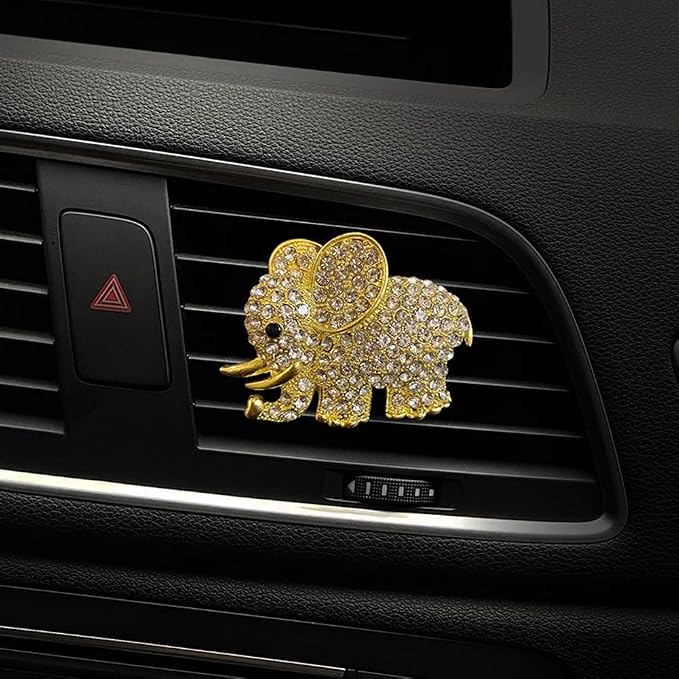Car Decor Fresheners for Women - Bling Accessory, Air Outlet Decor, Aromatherapy Vent Clip Charm, Air Freshener Set of 4 Elephants