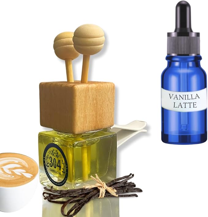 Cute Refillable Car Air Freshener Vent Clip 8mL – Vanilla Latte – 15mL Refill Included – Long Lasting Fragrance Oil Diffuser – 100% American Handmade Odor Eliminator