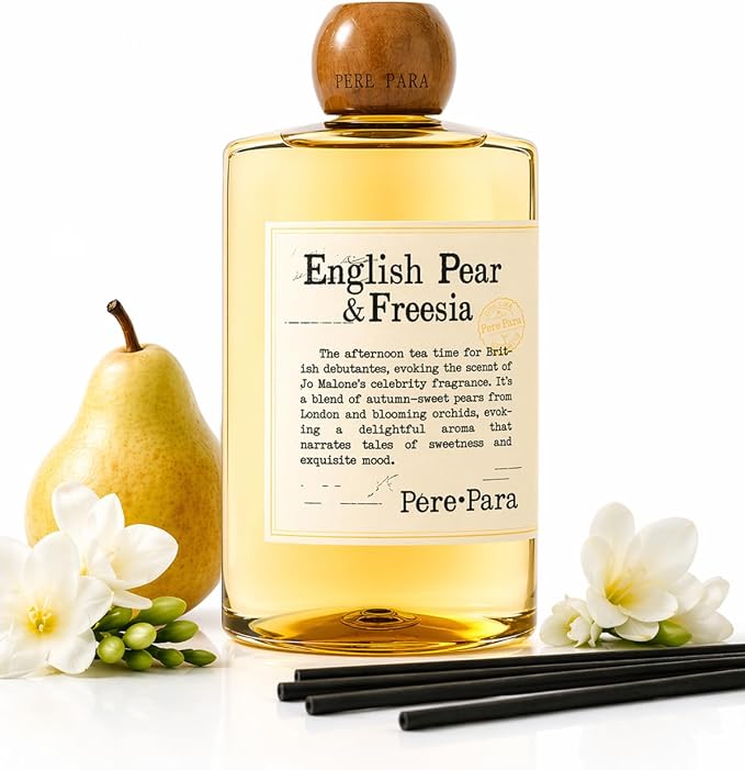 Luxury Hotel Scent Reed Diffuser Rifill 400ml (13.53oz) with 6 Reed Sticks | English Pear & Freesia Scent | Home, Bathroom & Office Decor | Long-Lasting Room Freshener | Premium Gift Set