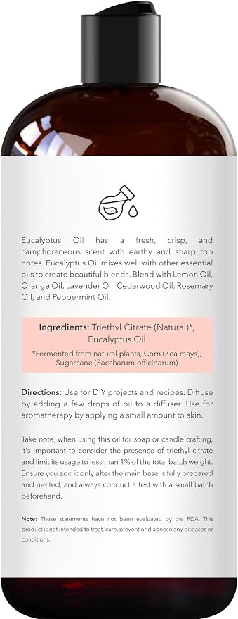 Brooklyn Botany Eucalyptus Essential Oil - Huge 16 Fl Oz - for Candle Making, Soap Making, Diffusers, and Aromatherapy