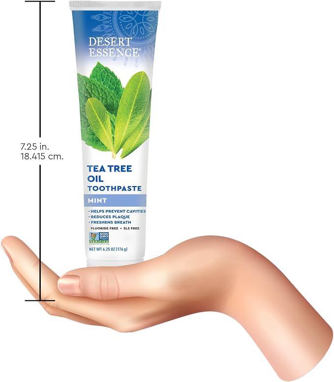 Desert Essence Tea Tree Oil Toothpaste - Mint - 6.25 Ounce - Refreshing Taste - Deep Cleans Teeth & Gums - Helps Fight Plaque - Sea Salt - Pure Essential Oil - Baking Soda - Promotes Healthy Mouth