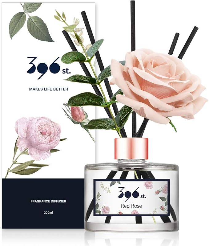 396 st. Rose Flower Reed Diffuser, Red Rose, 200ml(6.7oz) / Reed Diffuser Sets, Home Fragrance, Scented Oils, Home & Bathroom Décor