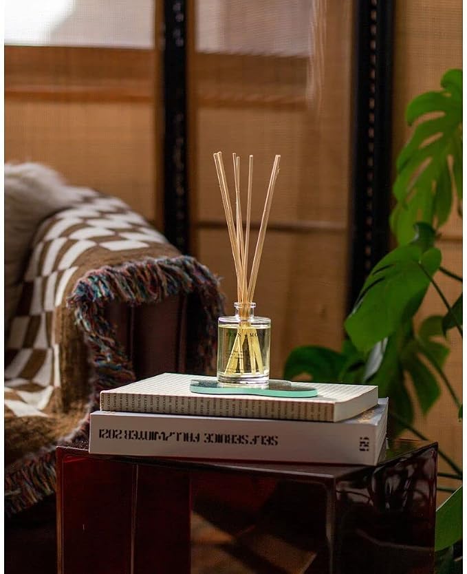 Brooklyn Candle Studio Reed Scent Diffuser - Fern & Moss - Relaxing Oil Diffuser, Sage, Lavender & Pine Fragrance, 8 Rattan Diffuser Reeds, Clean Ingredients - 4.4oz