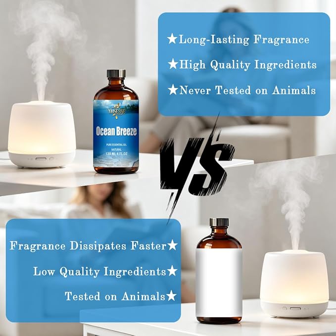 Ocean Breeze Essential Oil, Ocean Breeze Oil 4 Fl Oz 120ml for Diffuser Yoga Soap & Candle Making – with 0.33 Oz Roller Ball & Dropper YHSESSE Essential Oils