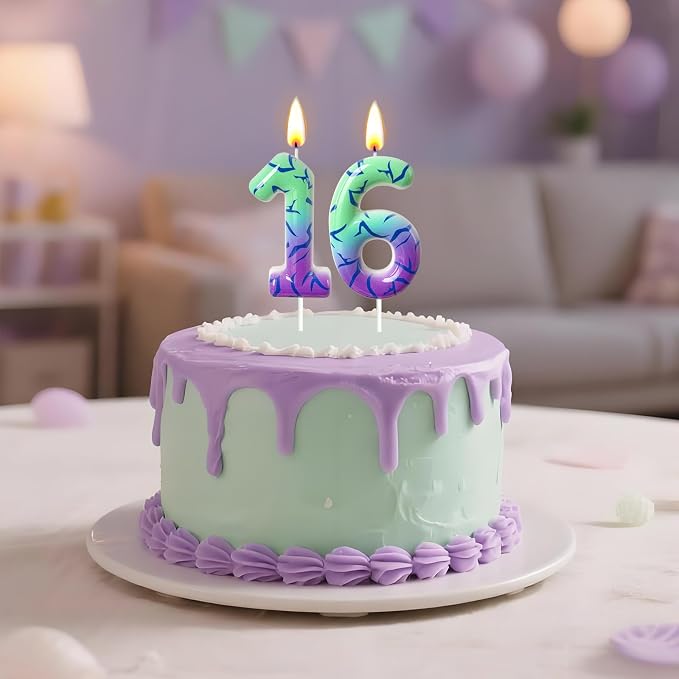 Number 6 Birthday Candle for Cake – Purple Green Gradient Number Candle with Mystic Rune Pattern, Decorative Cake Topper for Anniversary & Celebration