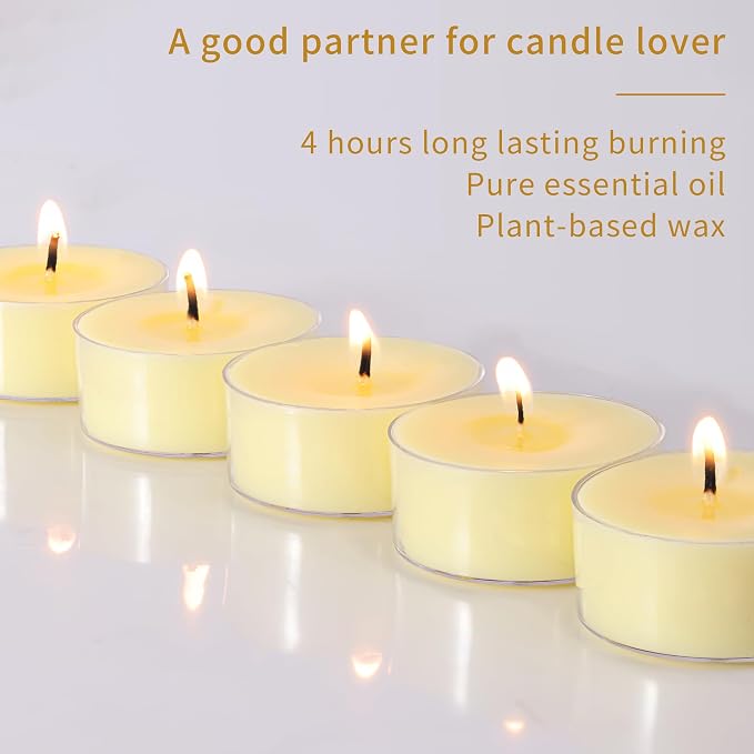 DEVI Vanilla Bean Highly Scented Tea Lights Candles 48 Pack, 5-6 Hours Natural Palm Tea Candles for Home Scented, Small Tealight Votives with Essential Oils for Home, Thanksgiving