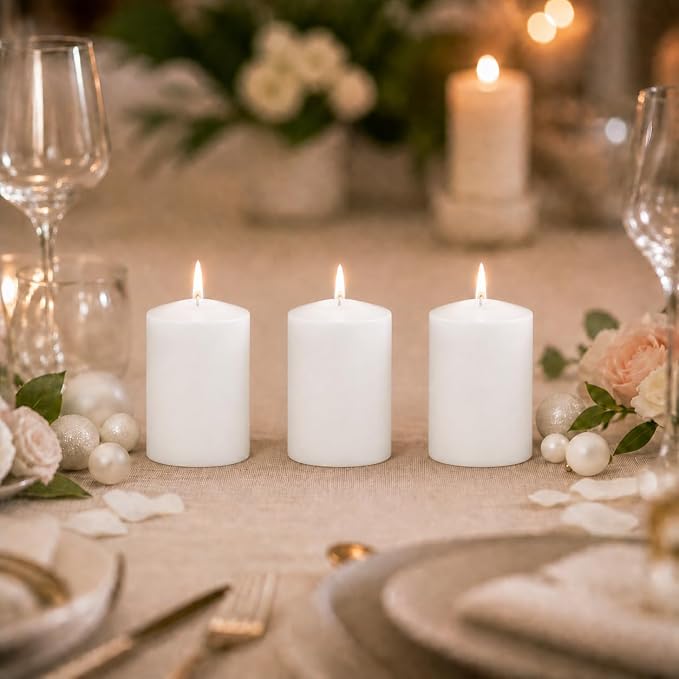 yummi 3" x 4" White Round Pillar Candles - 3 per Pack