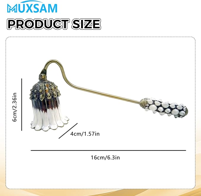 MUXSAM Vintage Candle Snuffer, Candle Extinguisher with Long Handle, Metal Wick Flame Snuffer for Putting Out Candle Flame Safely, Floral Candle Snuffers Accessory for Candle Lovers, White