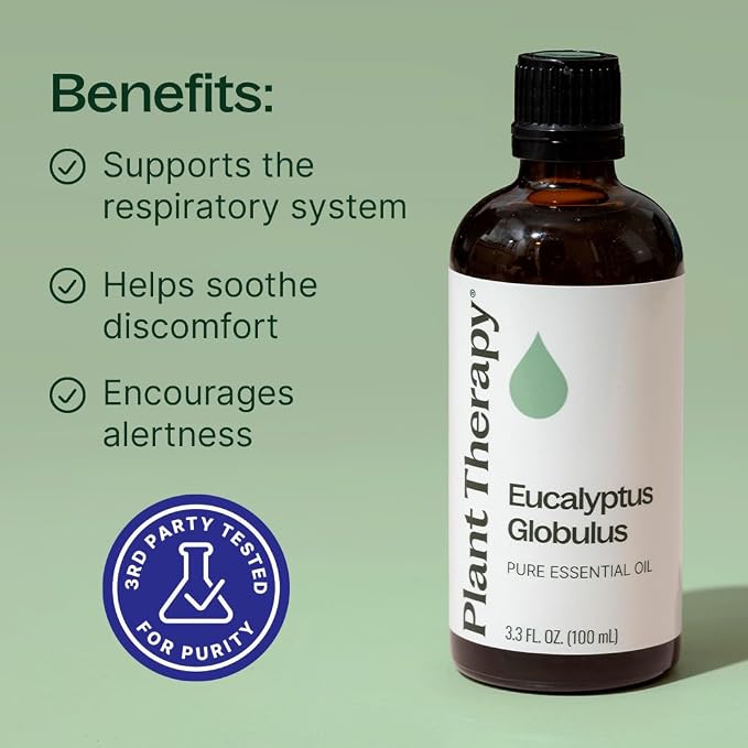 Plant Therapy Eucalyptus Globulus Essential Oil, 100 mL (3.3 oz), for Diffuser, Skin, Hair, Aromatherapy DIYs, and Clear Breathing, 100% Pure and Undiluted